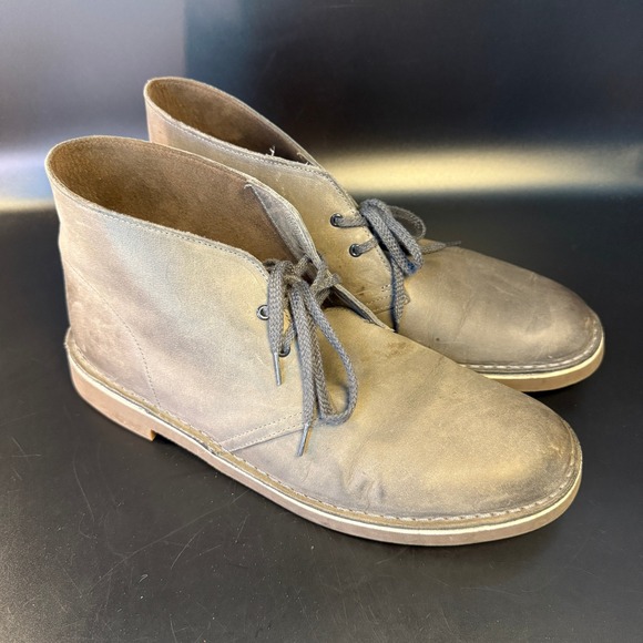 Clarks Mens Desert Boots Gray Leather Lace Up Casual Ankle Chukka Boots Size‎ 11 - Picture 1 of 7
